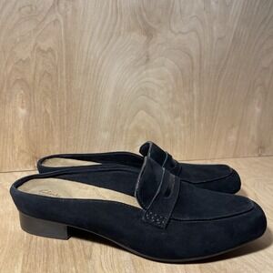 Clarks Black Suede Backless Loafers Mules